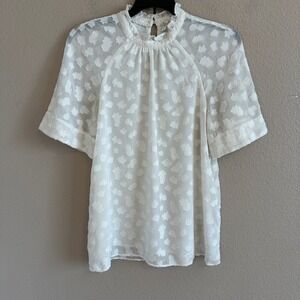 Feather Bone by‎ Anthropologie Chatelet Embroidered High Neck Ivory Blouse XS
